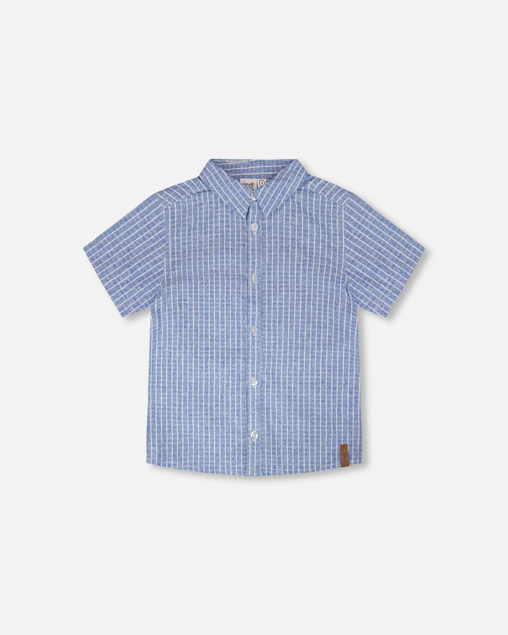 Printed Chambray Short-Sleeve Shirt Blue Denim Stripes