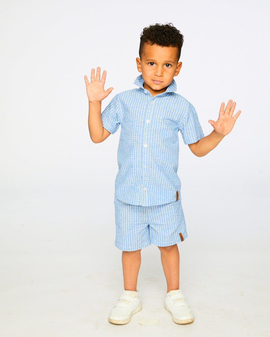 Printed Chambray Short-Sleeve Shirt Blue Denim Stripes