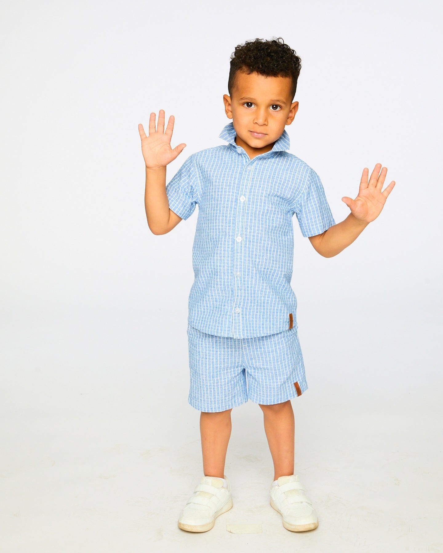 Printed Chambray Short-Sleeve Shirt Blue Denim Stripes