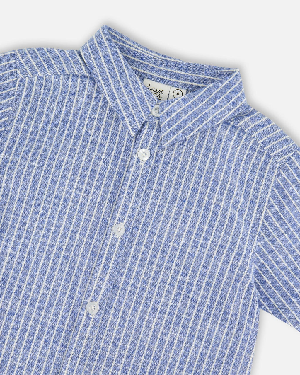 Printed Chambray Short-Sleeve Shirt Blue Denim Stripes