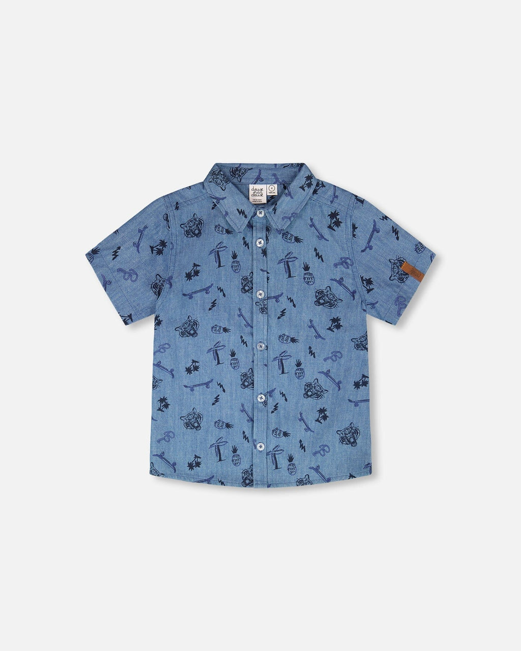 Chambray Short-Sleeve Shirt Blue Printed Skateboards