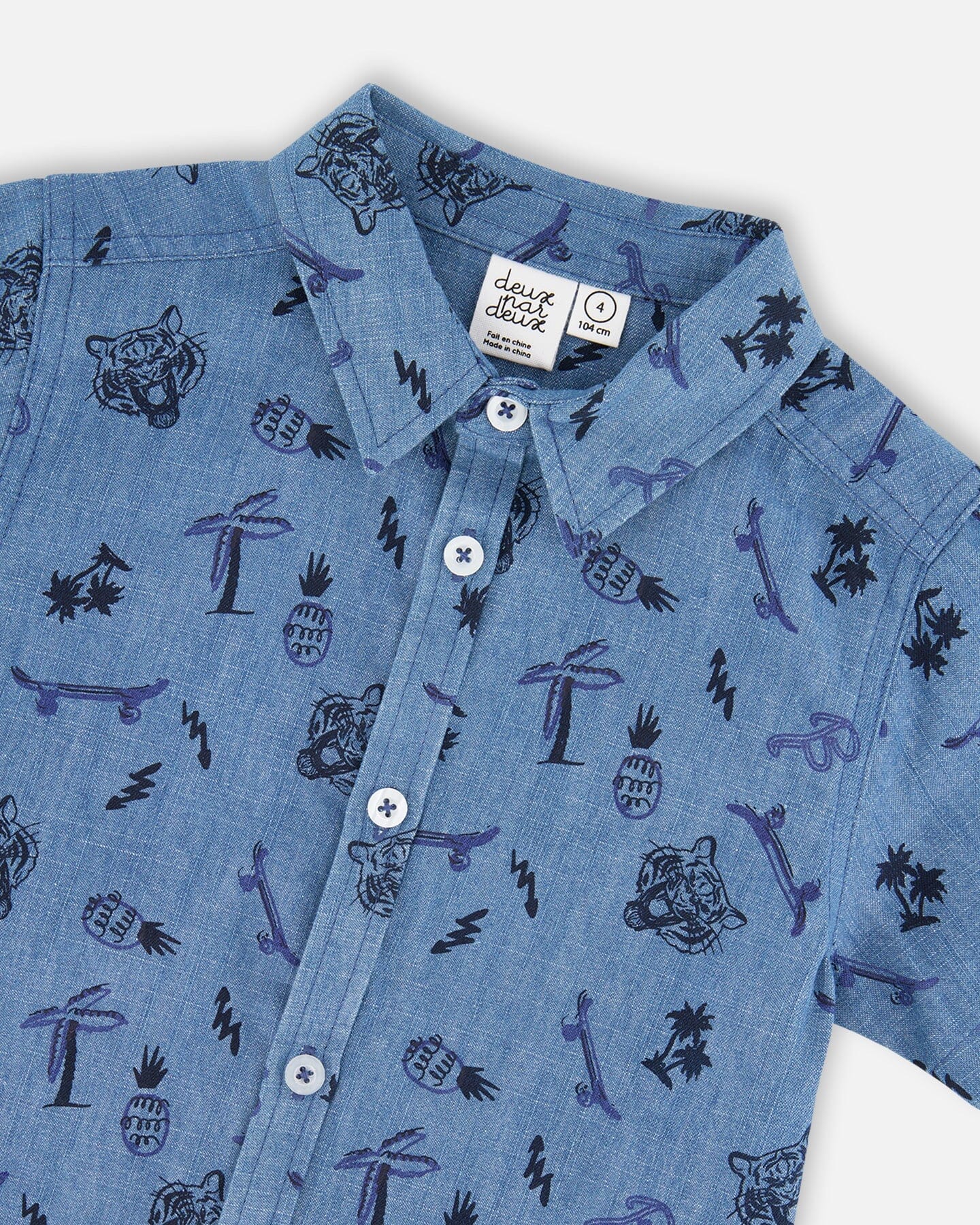 Chambray Short-Sleeve Shirt Blue Printed Skateboards