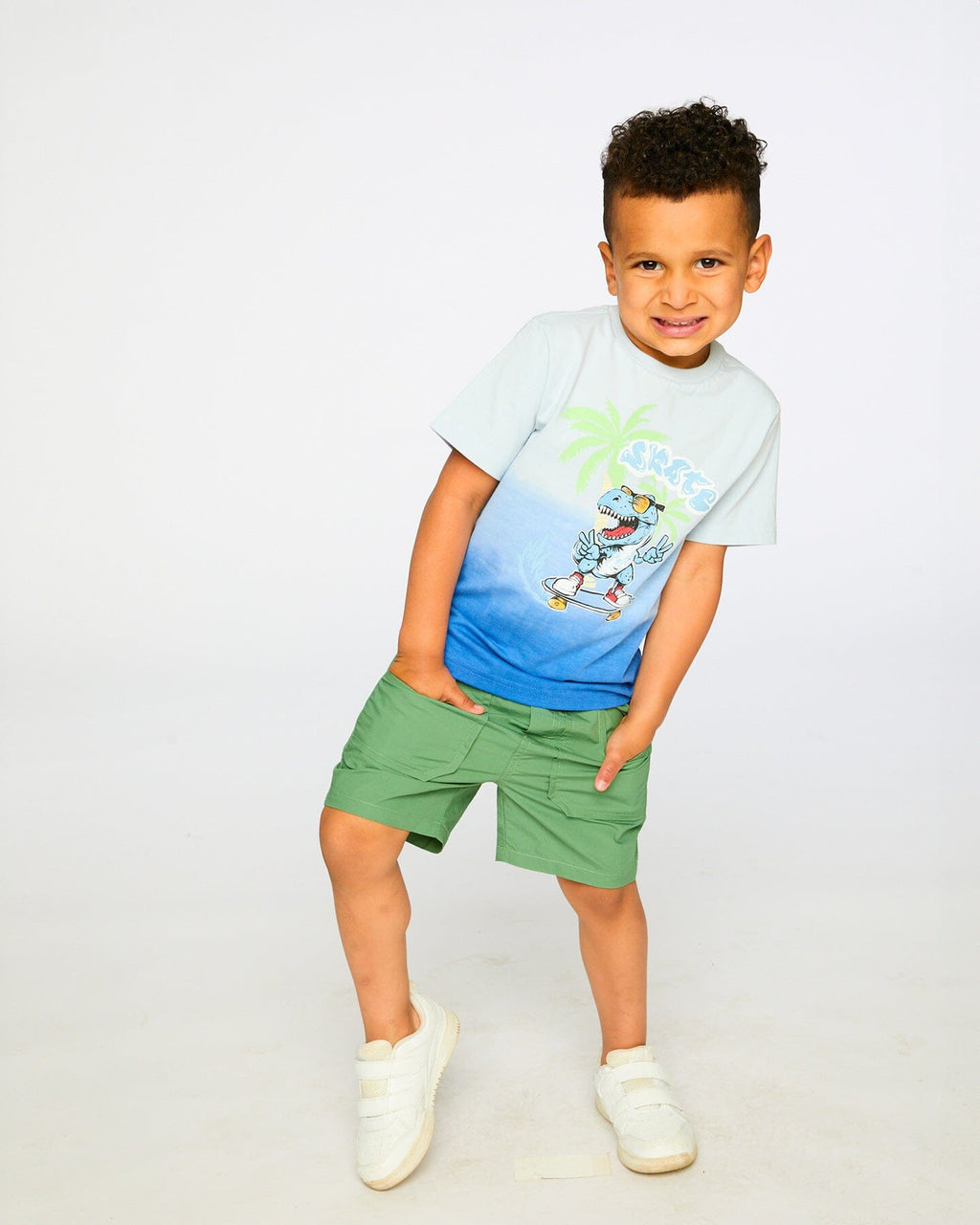Organic Cotton Jersey T-Shirt With Print Gradient Pale Blue