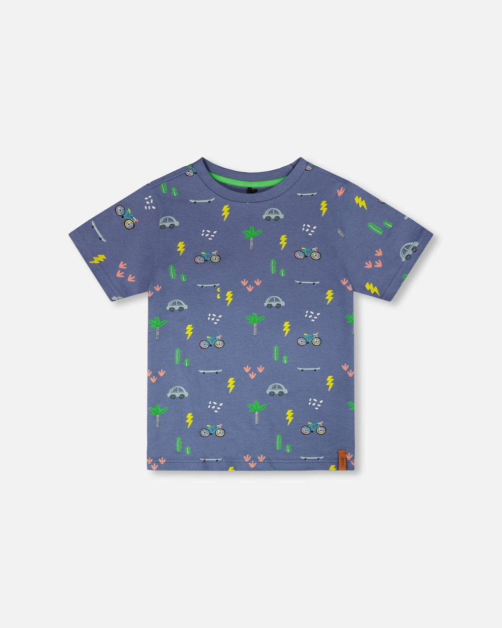 Organic Cotton Jersey T-Shirt Blue Bicycle Print
