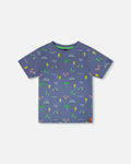 Organic Cotton Jersey T-Shirt Blue Bicycle Print