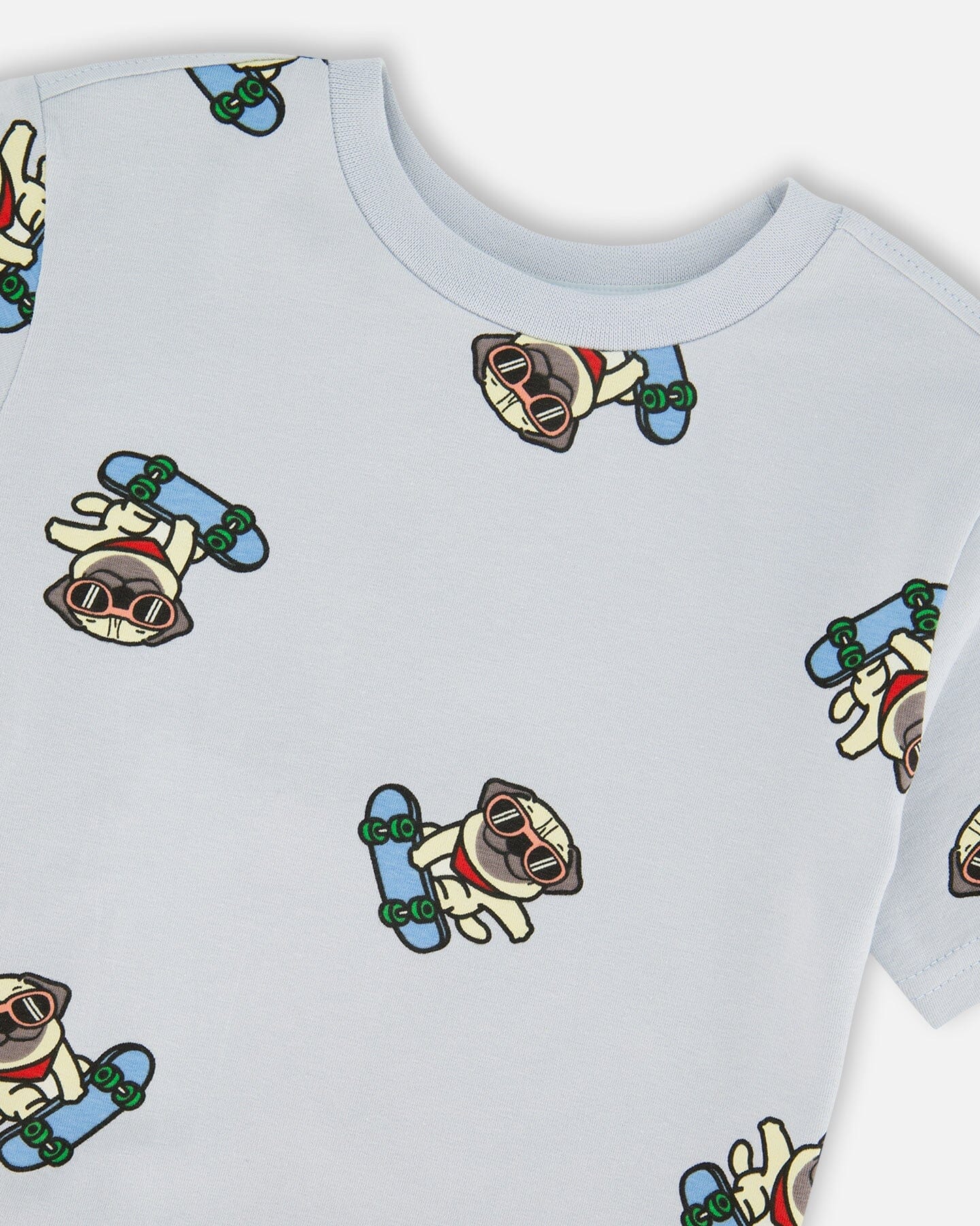Organic Cotton Jersey T-Shirt Blue Pug Print