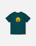 Organic Cotton Jersey T-Shirt With Print Dark Turquoise