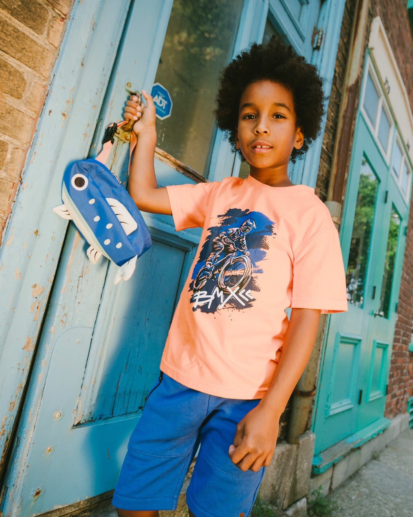 Organic Cotton Jersey T-Shirt With Bmx Print Orange