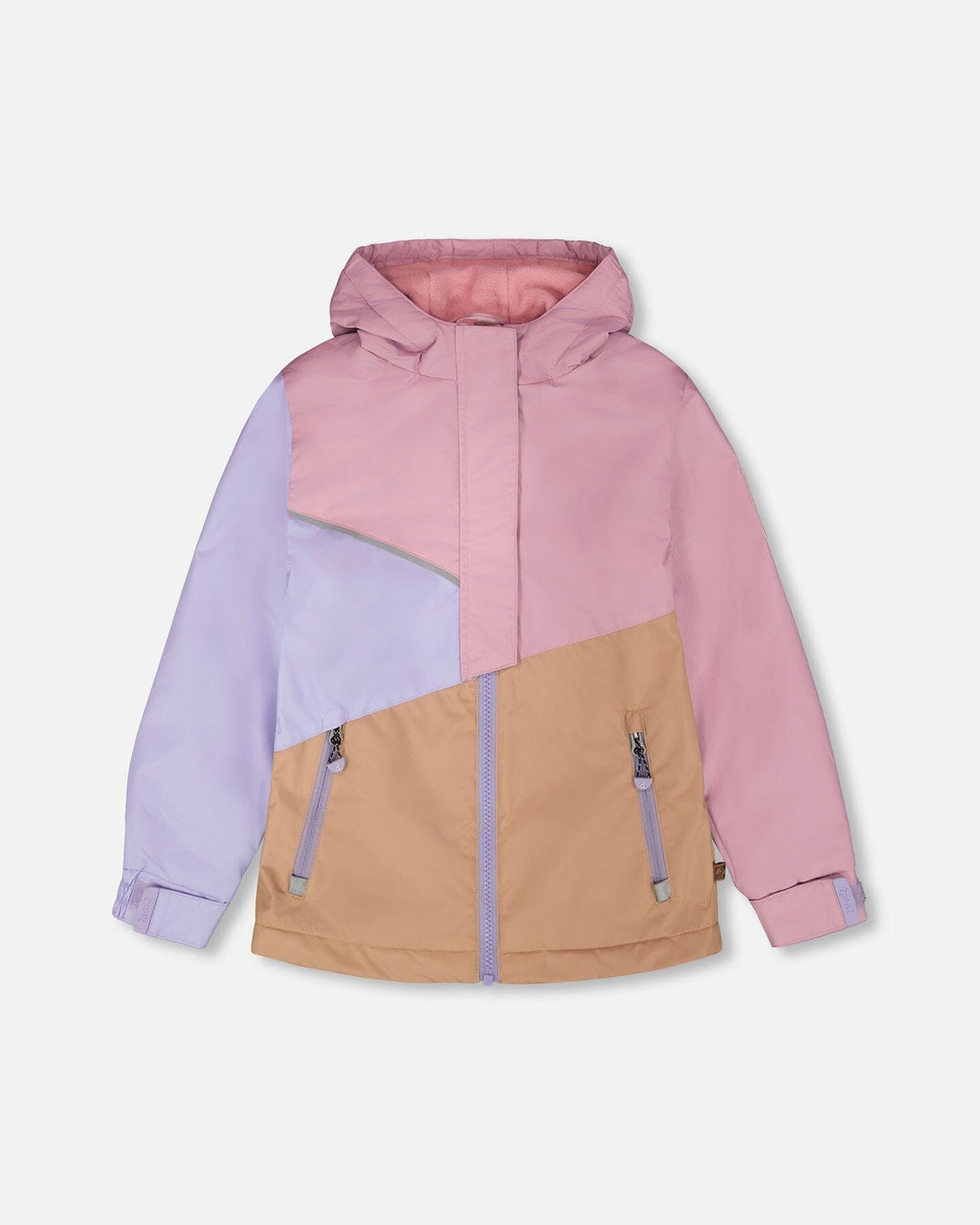 Insulated Mid-Season Jacket In Recycled Polyester Mauve, Lilac And Beige