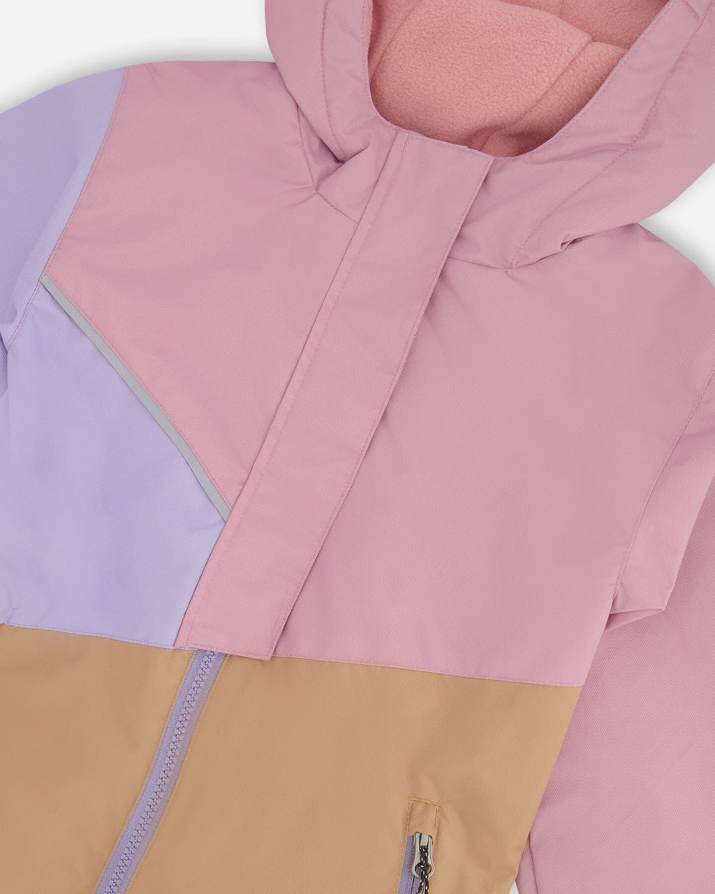 Insulated Mid-Season Jacket In Recycled Polyester Mauve, Lilac And Beige