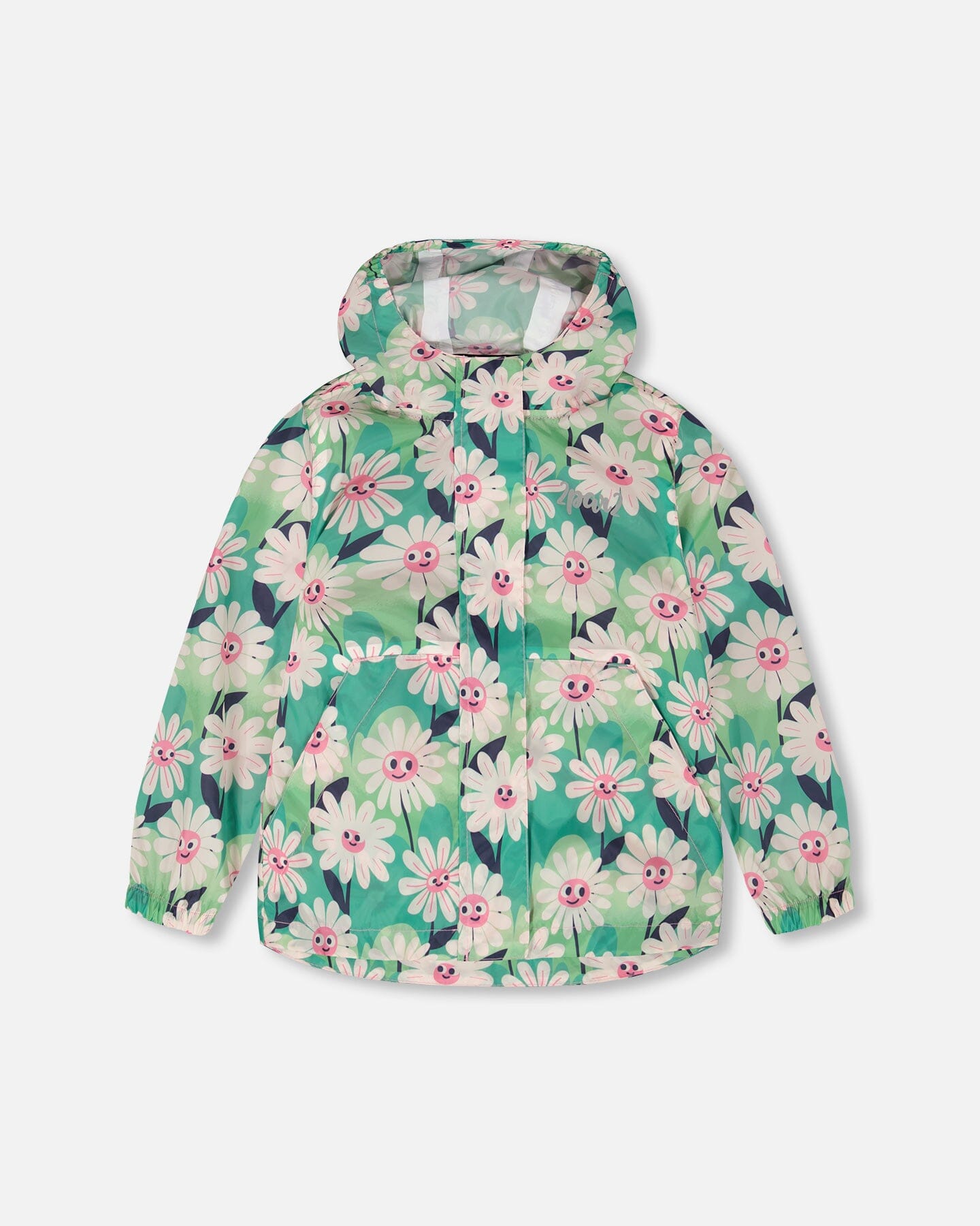 Packable Windbreaker In Polyester Green Smiling Flower Print