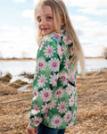 Packable Windbreaker In Polyester Green Smiling Flower Print