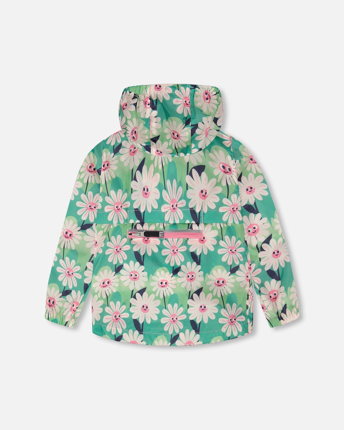 Packable Windbreaker In Polyester Green Smiling Flower Print