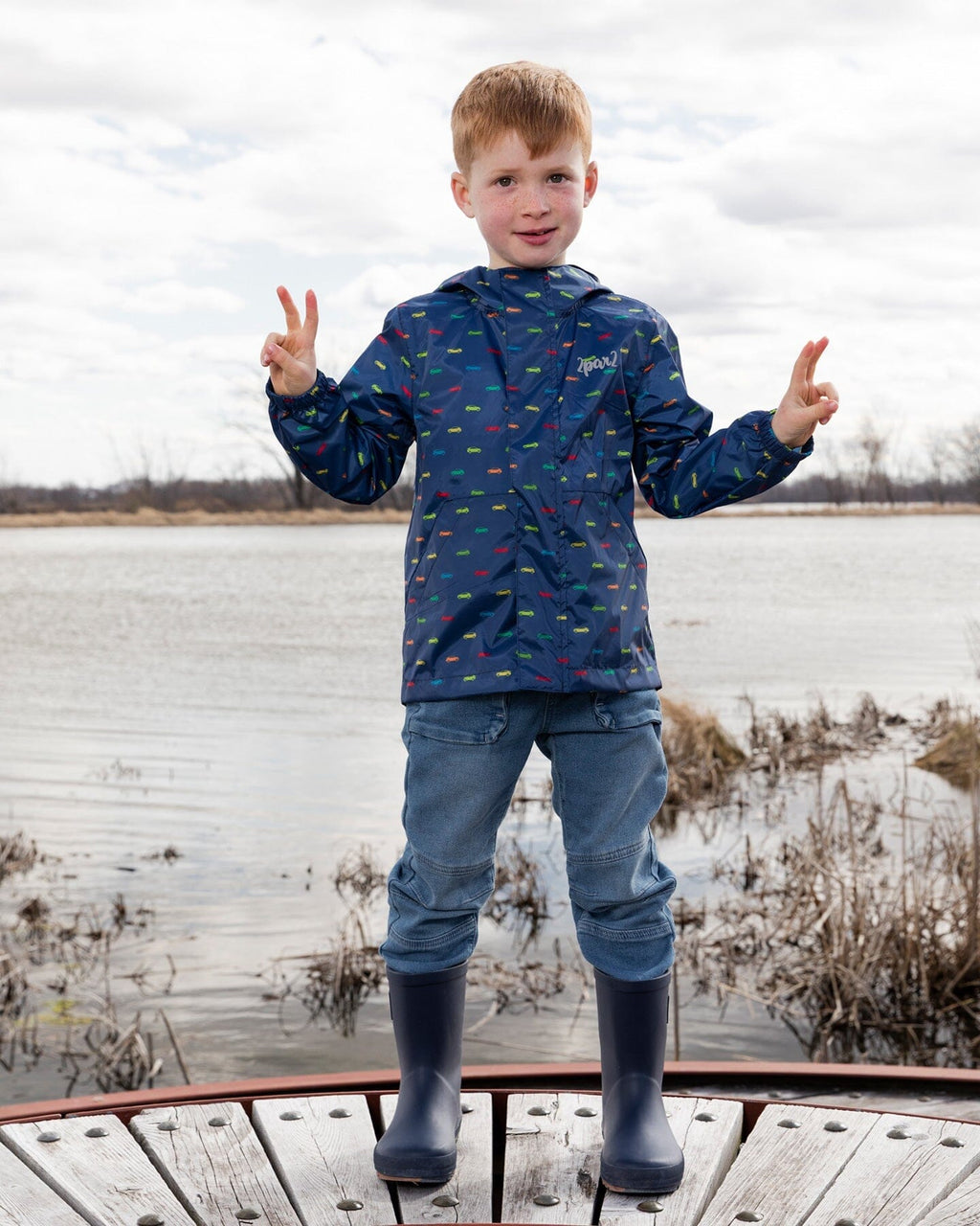 Packable Windbreaker In Polyester Blue Car Print