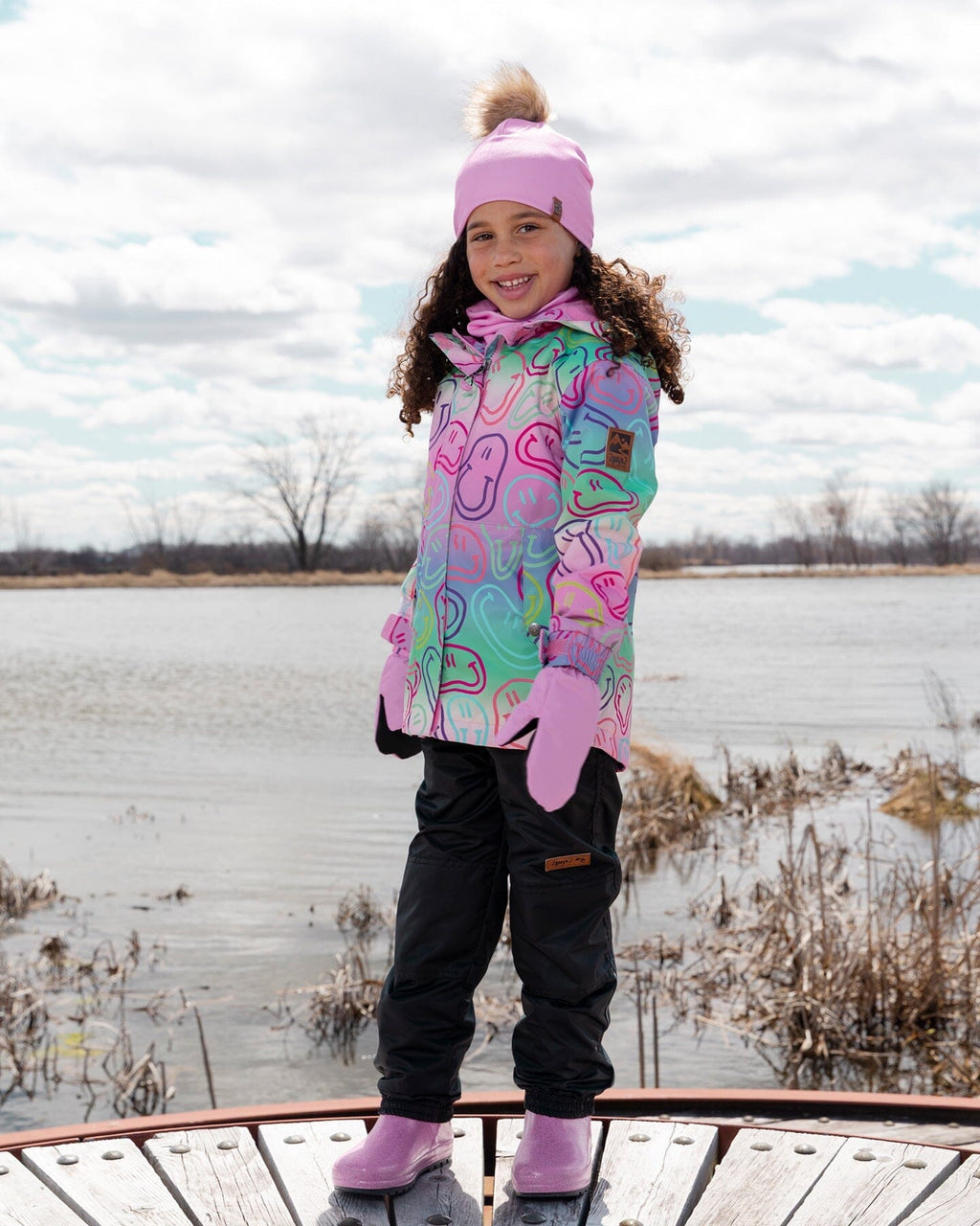Two-Piece Mid-Season Outerwear Set Multicolored Printed Smileys