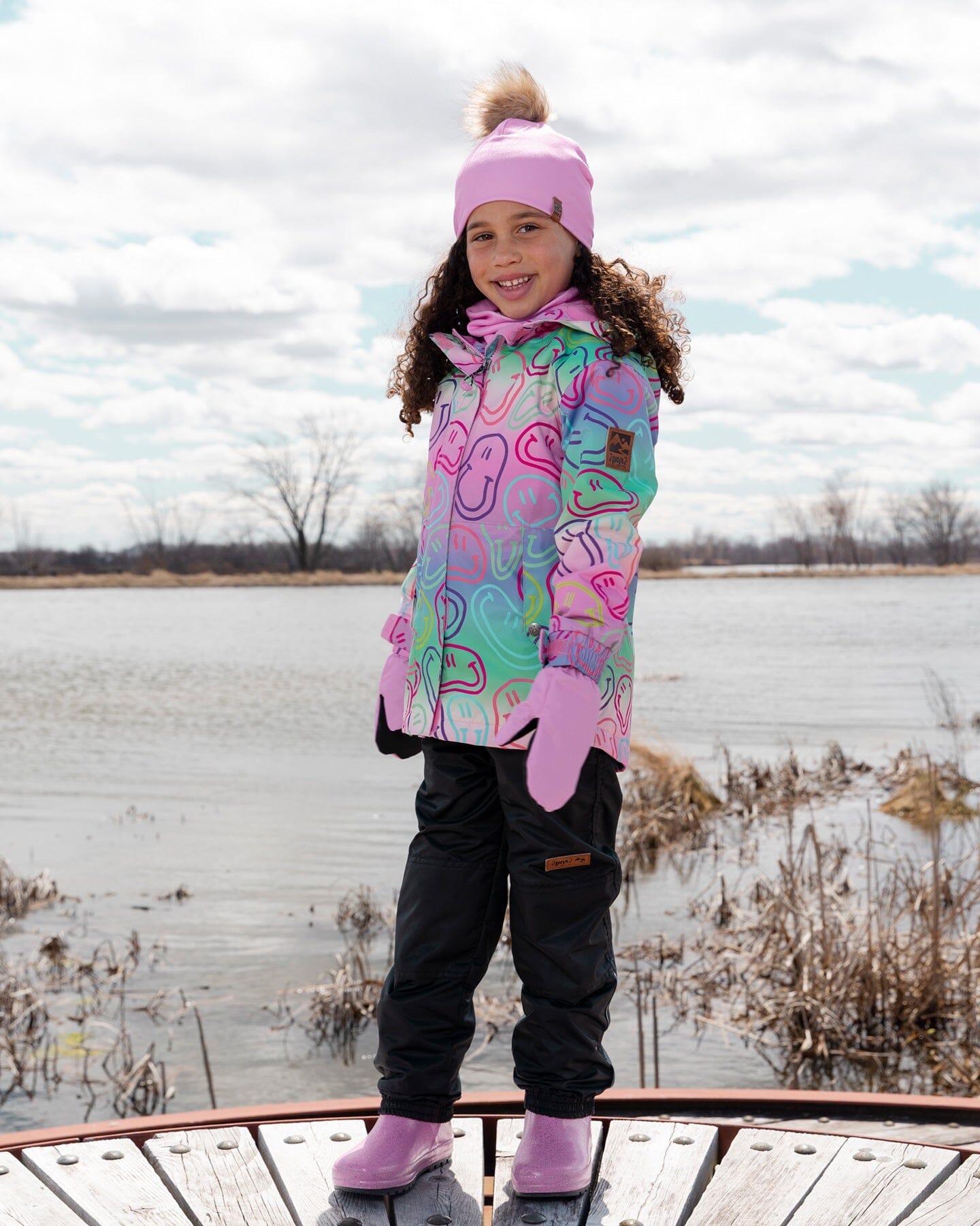 Two-Piece Mid-Season Outerwear Set Multicolored Printed Smileys