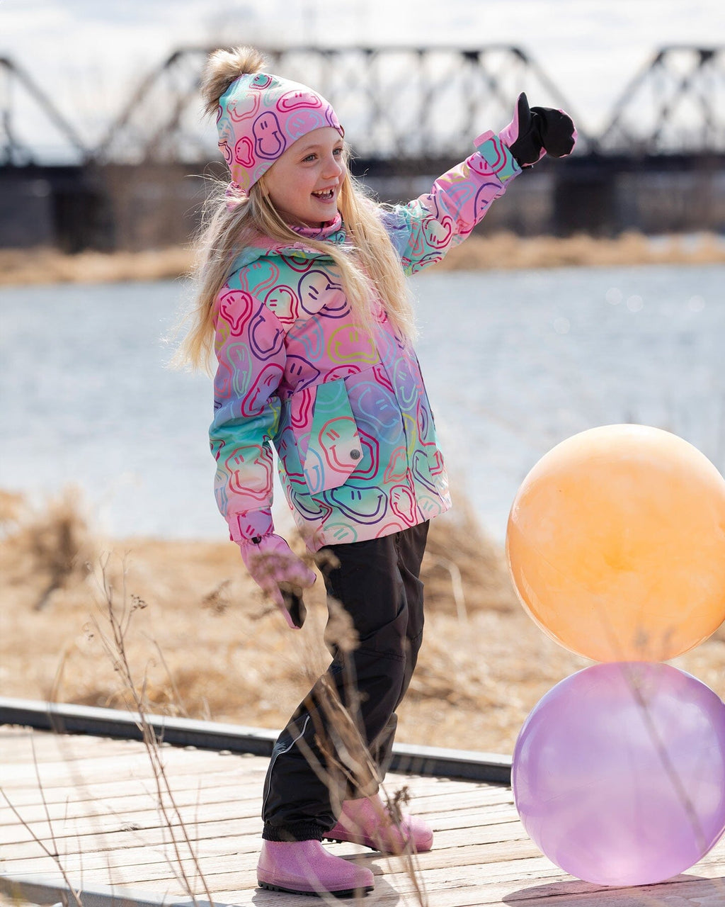 Two-Piece Mid-Season Outerwear Set Multicolored Printed Smileys