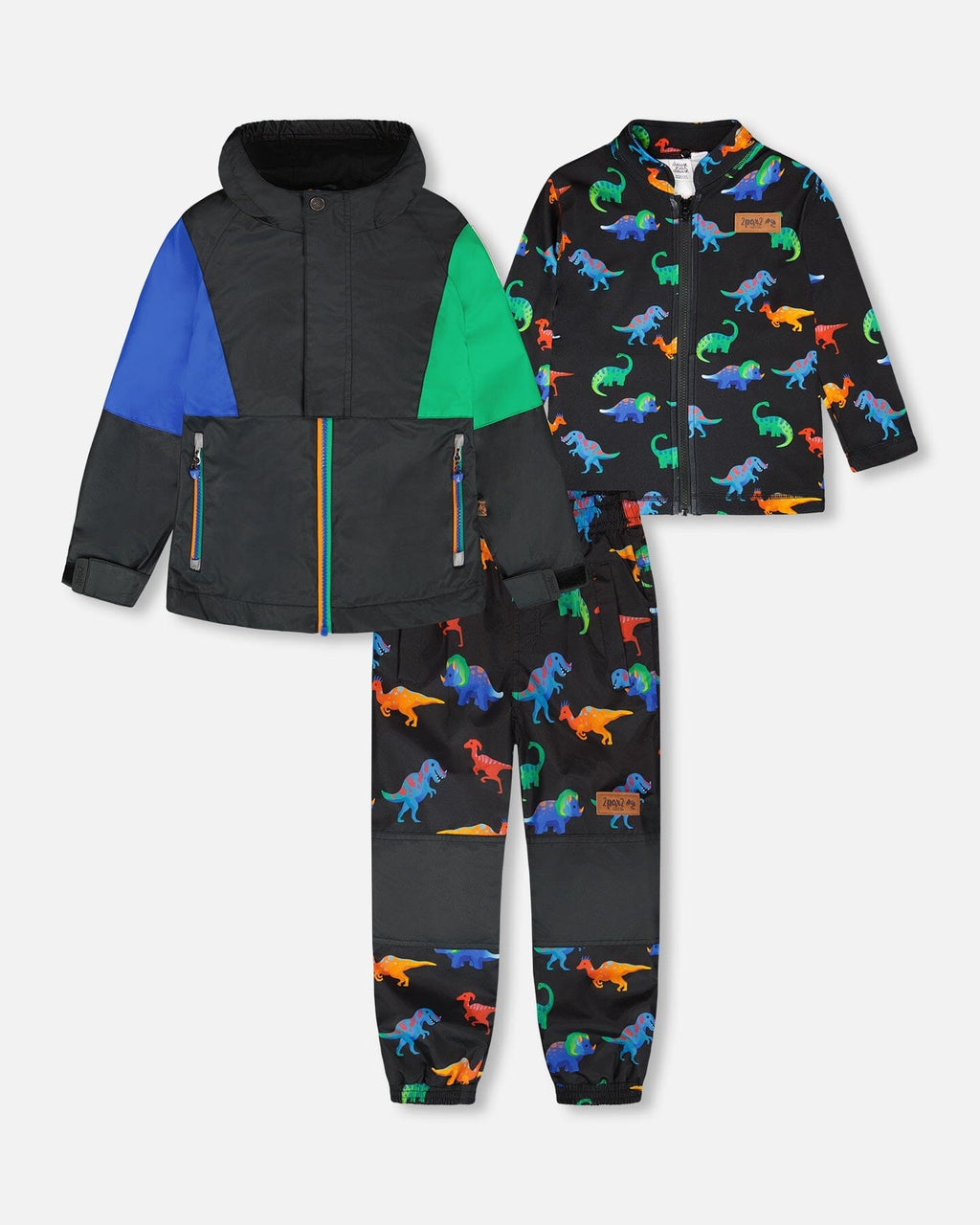 3-In-1 Two-Piece Mid-Season Outerwear Set Black Dinosaur Print