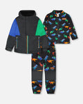 3-In-1 Two-Piece Mid-Season Outerwear Set Black Dinosaur Print