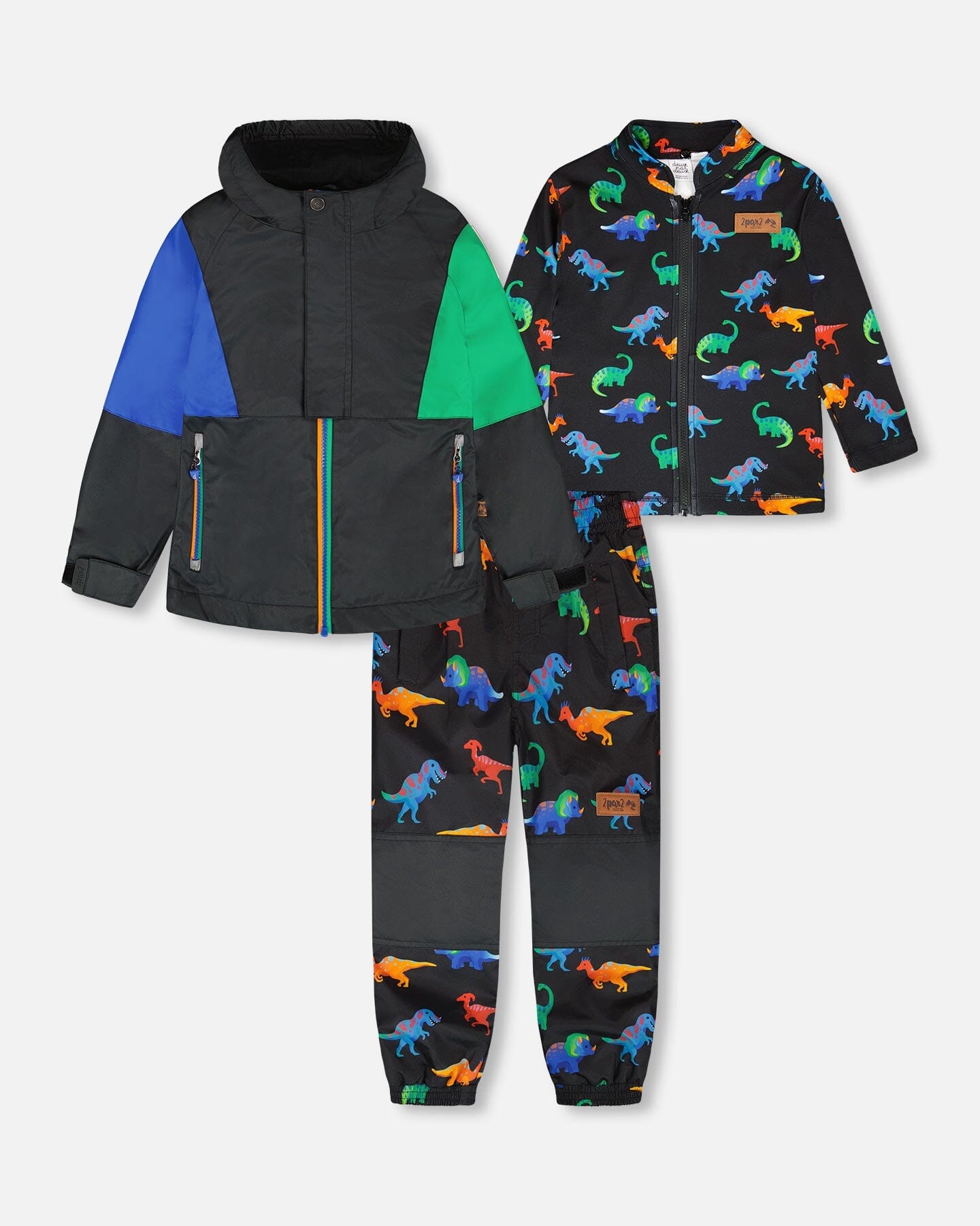 3-In-1 Two-Piece Mid-Season Outerwear Set Black Dinosaur Print