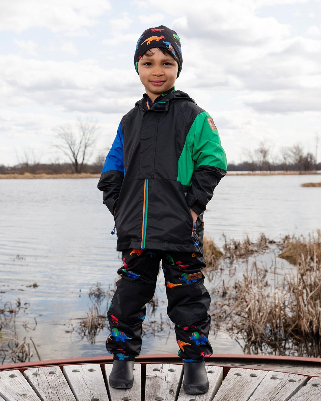 3-In-1 Two-Piece Mid-Season Outerwear Set Black Dinosaur Print