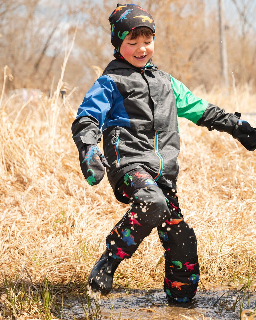 3-In-1 Two-Piece Mid-Season Outerwear Set Black Dinosaur Print