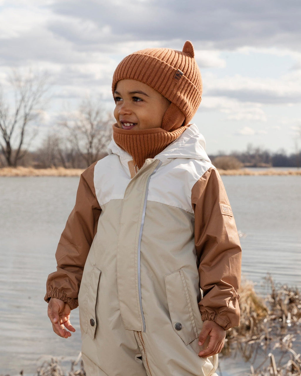 Baby Mid-Season One-Piece Outerwear With Hat Beige