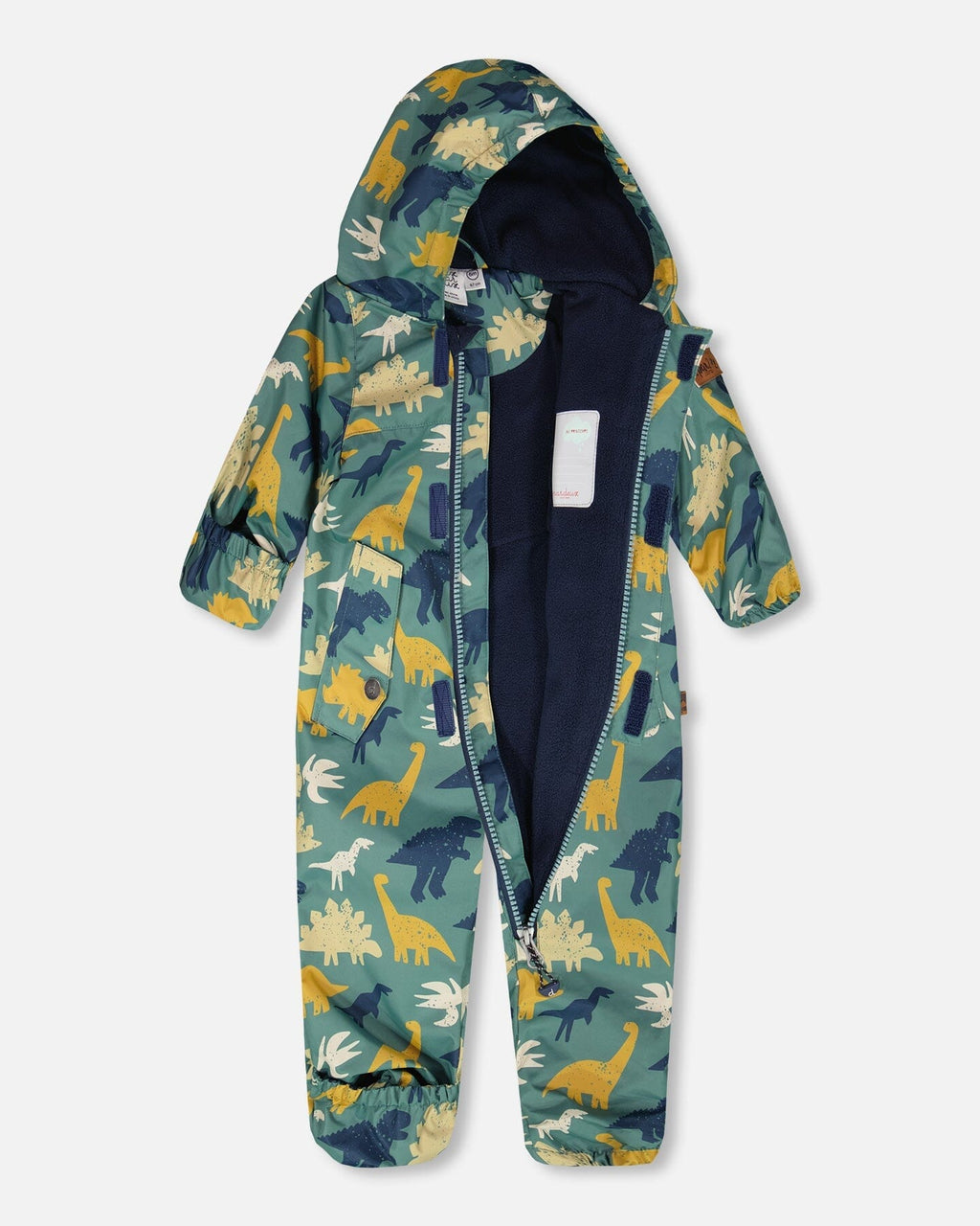 Baby Mid-Season One-Piece Outerwear With Hat Green Dinosaur Print