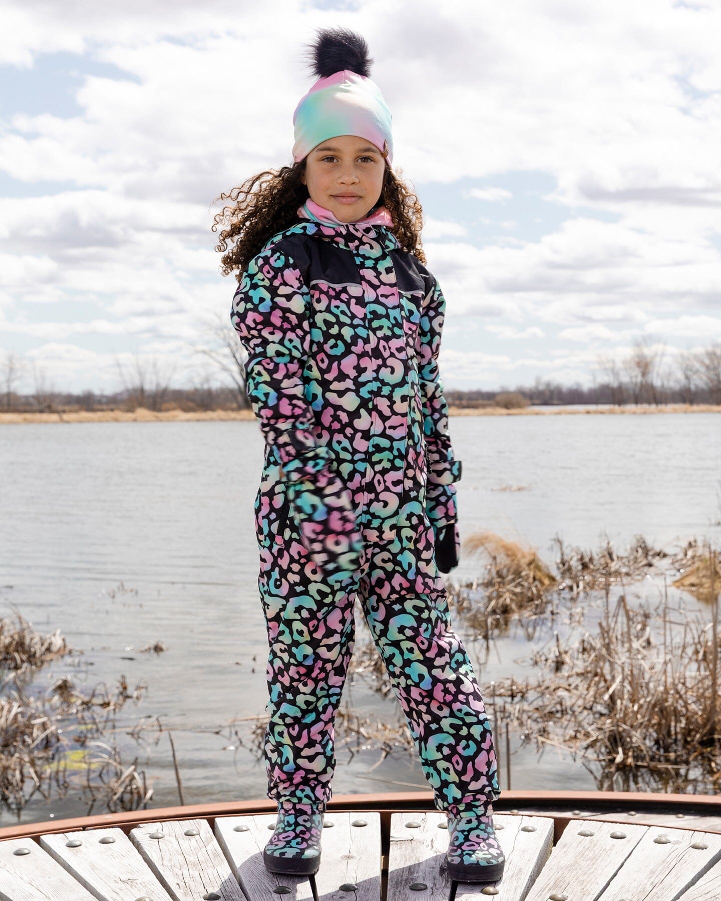 Kids Mid-Season One-Piece Outerwear Black Animal Print