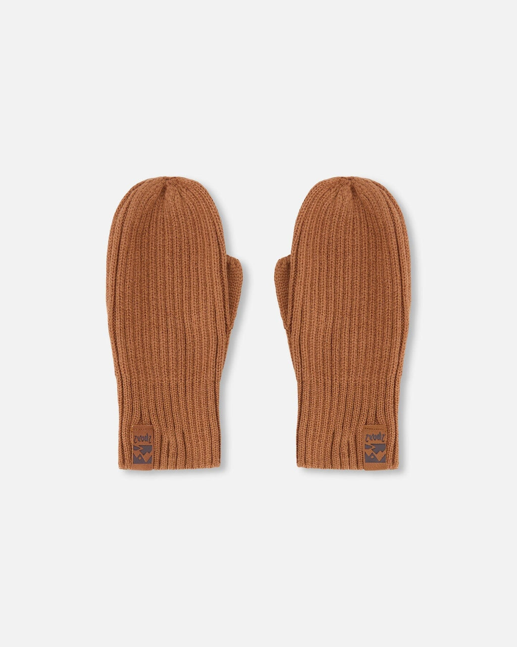 Ribbed Knit Mittens Brown