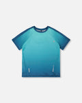 Short Sleeve Athletic Top In Recycled Polyester Teal Gradient