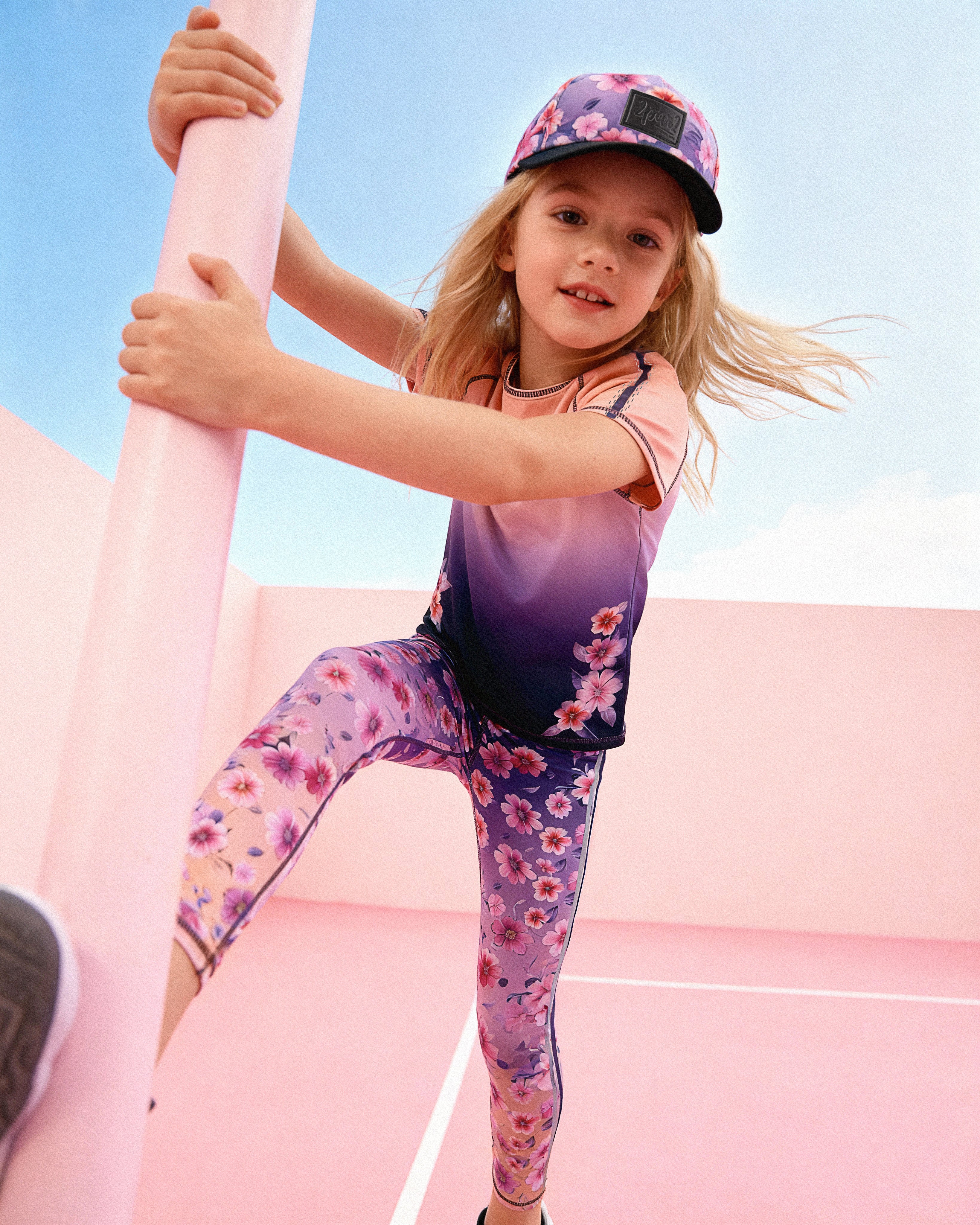Athletic Leggings In Recycled Polyester Mauve Floral Gradient