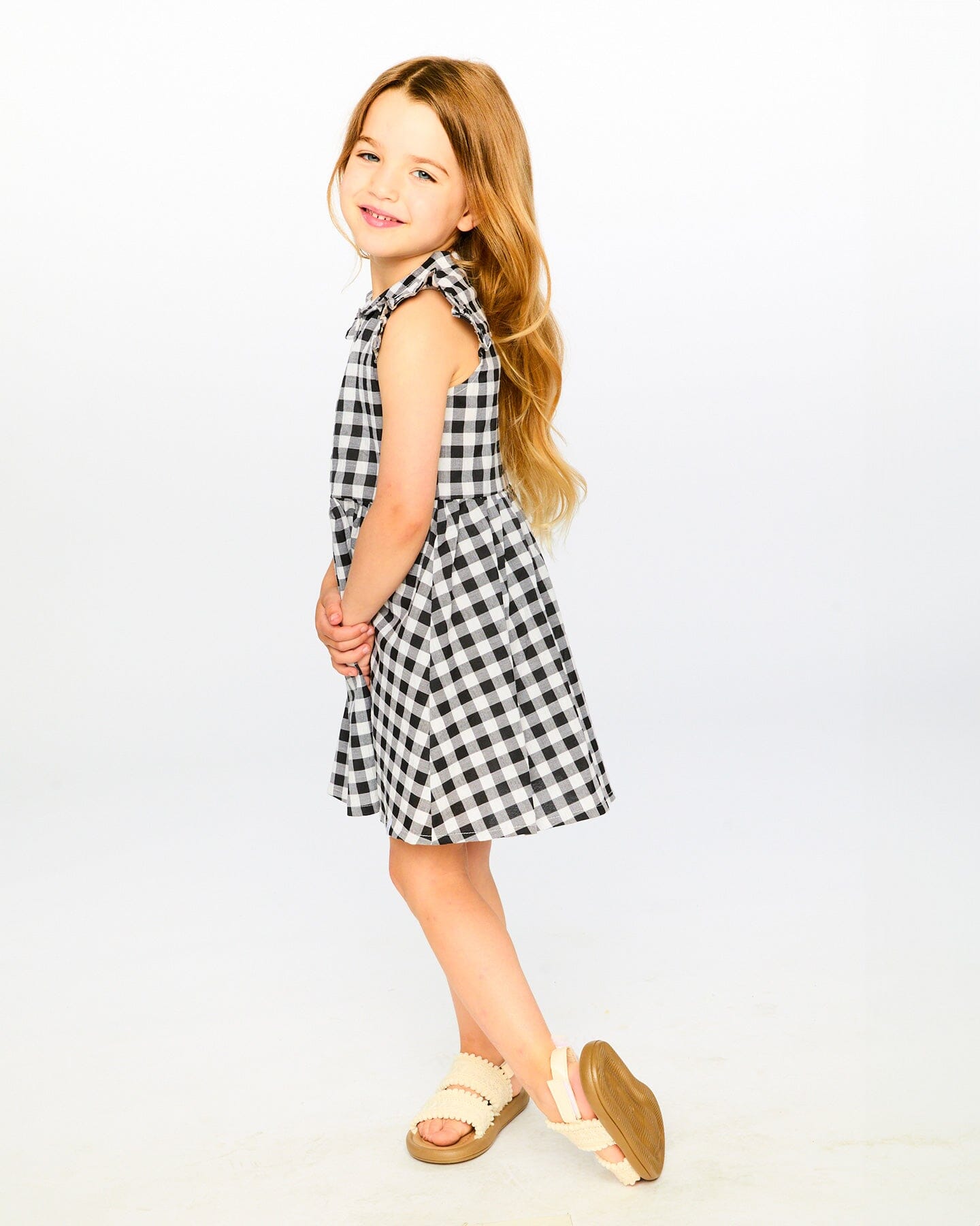 Sleeveless Button Down Dress Black Gingham
