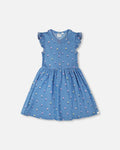 Sleeveless Button Down Dress Blue Flower Print
