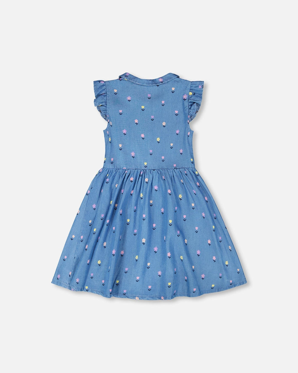 Sleeveless Button Down Dress Blue Flower Print