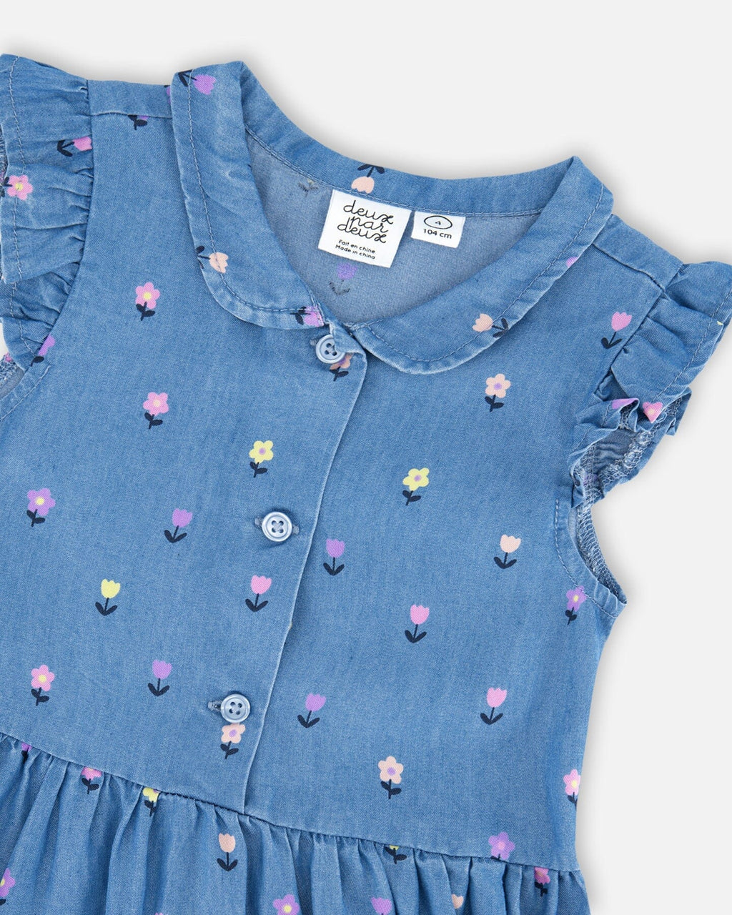 Sleeveless Button Down Dress Blue Flower Print