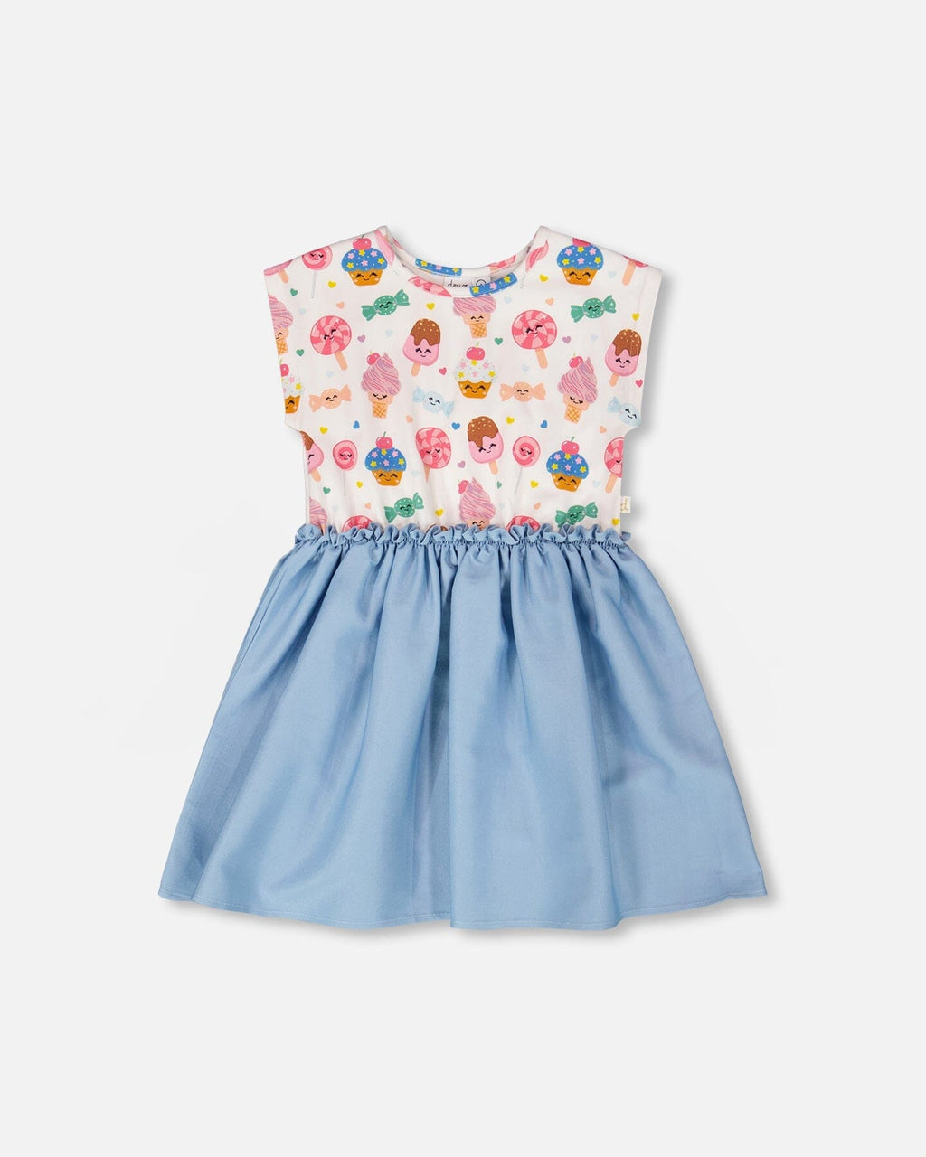 Bi-Material Dress White Candy Print