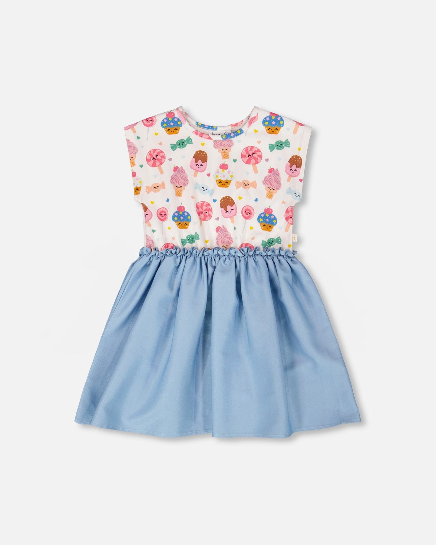 Bi-Material Dress White Candy Print