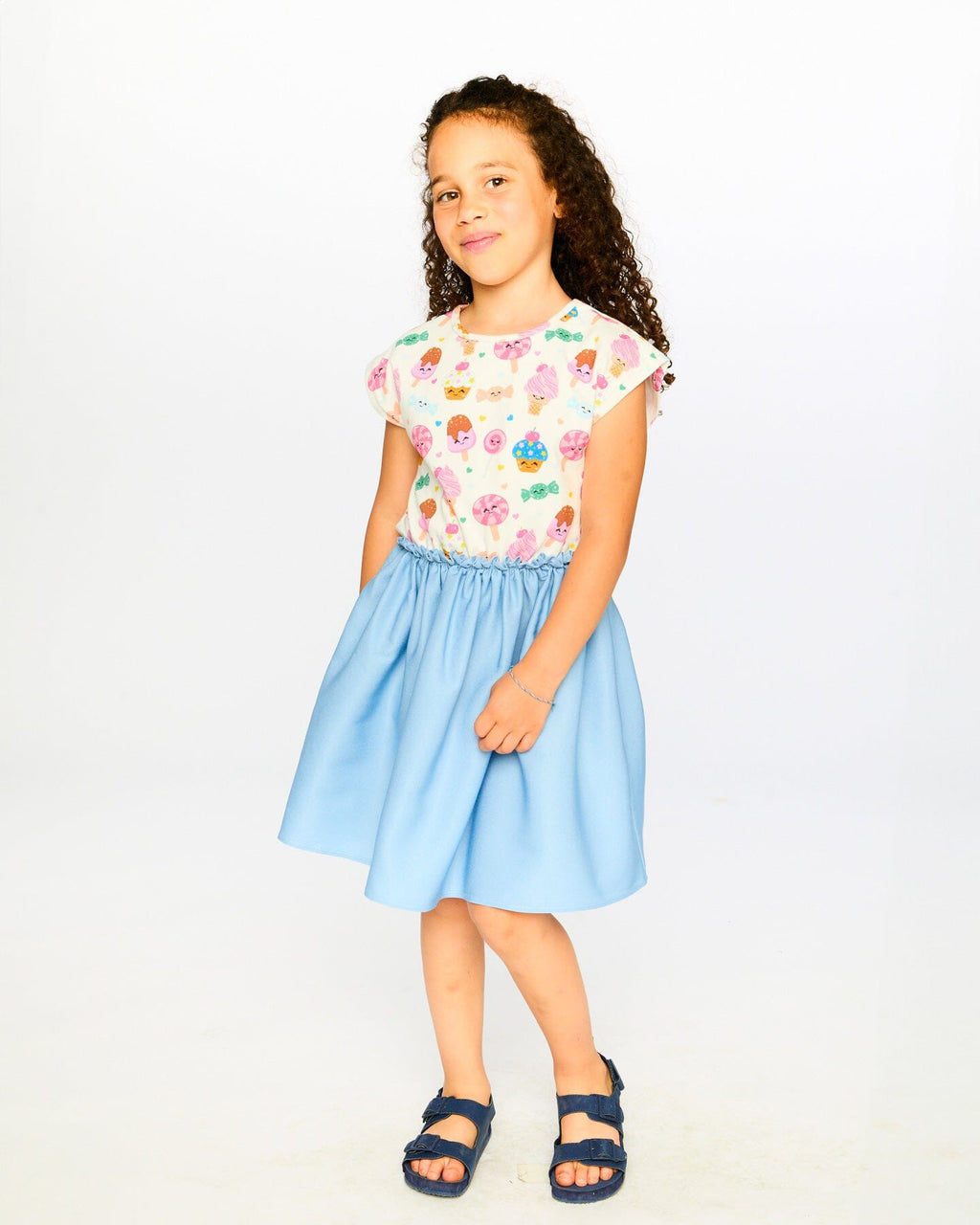 Bi-Material Dress White Candy Print