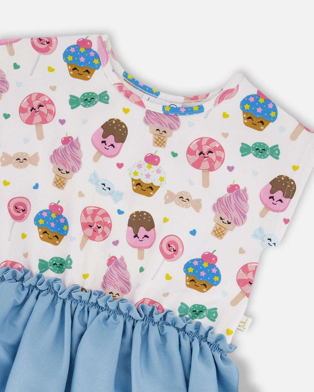 Bi-Material Dress White Candy Print