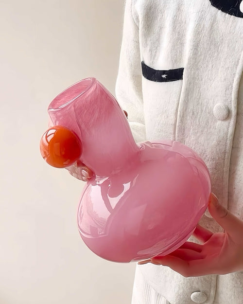 Handblown Jelly Bean Dopamine Flower Vase – Whimsical Bubble Glass Centerpiece