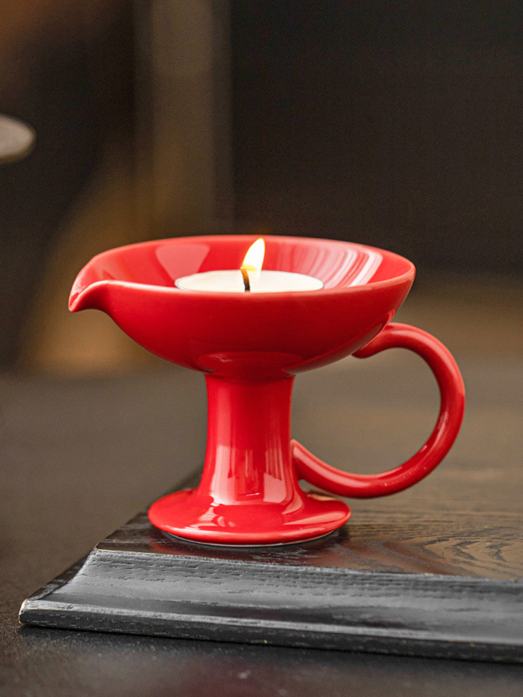 Ceramic Pedestal Candle Holder with Handle – Nordic Style Tealight Stand