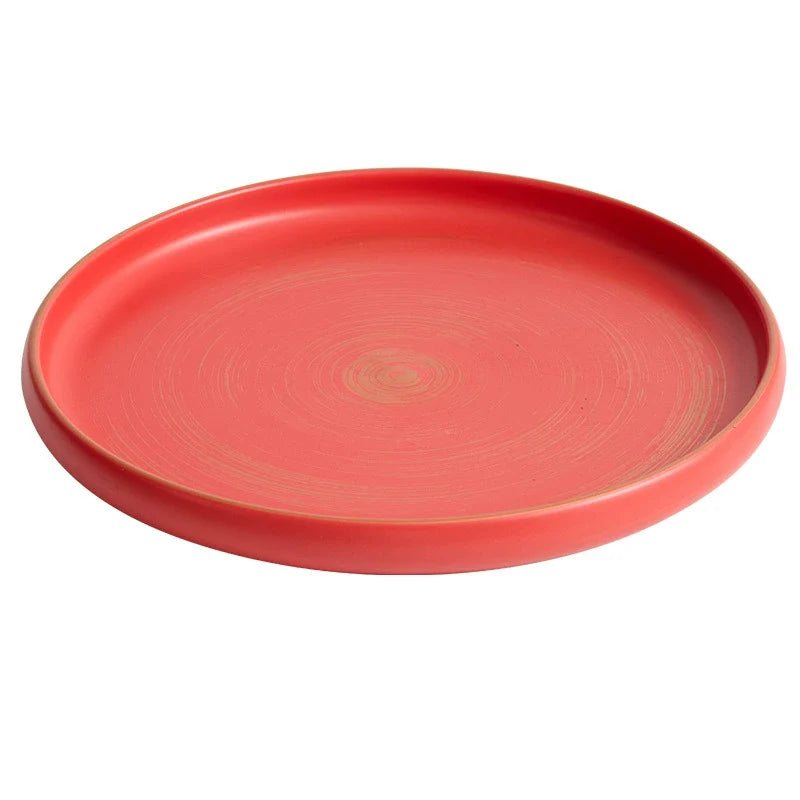 Handcrafted Matte Ceramic Plate with Raised Rim – Gold-Brushed Finish