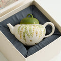 Handmade Ceramic Teapot with Green Leaf Design – 120ml Traditional Chinese Kung Fu Tea Pot