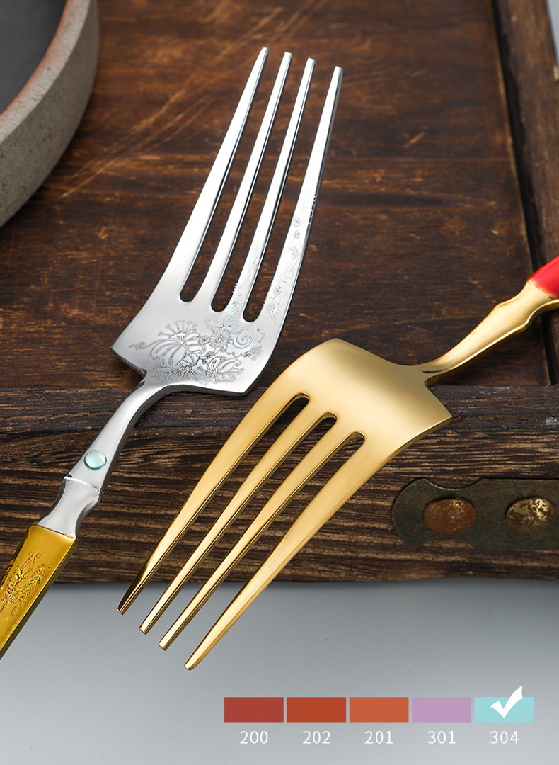 Luxury 304 Stainless Steel Cutlery Set – Gold Mirror Finish with Colored Handles
