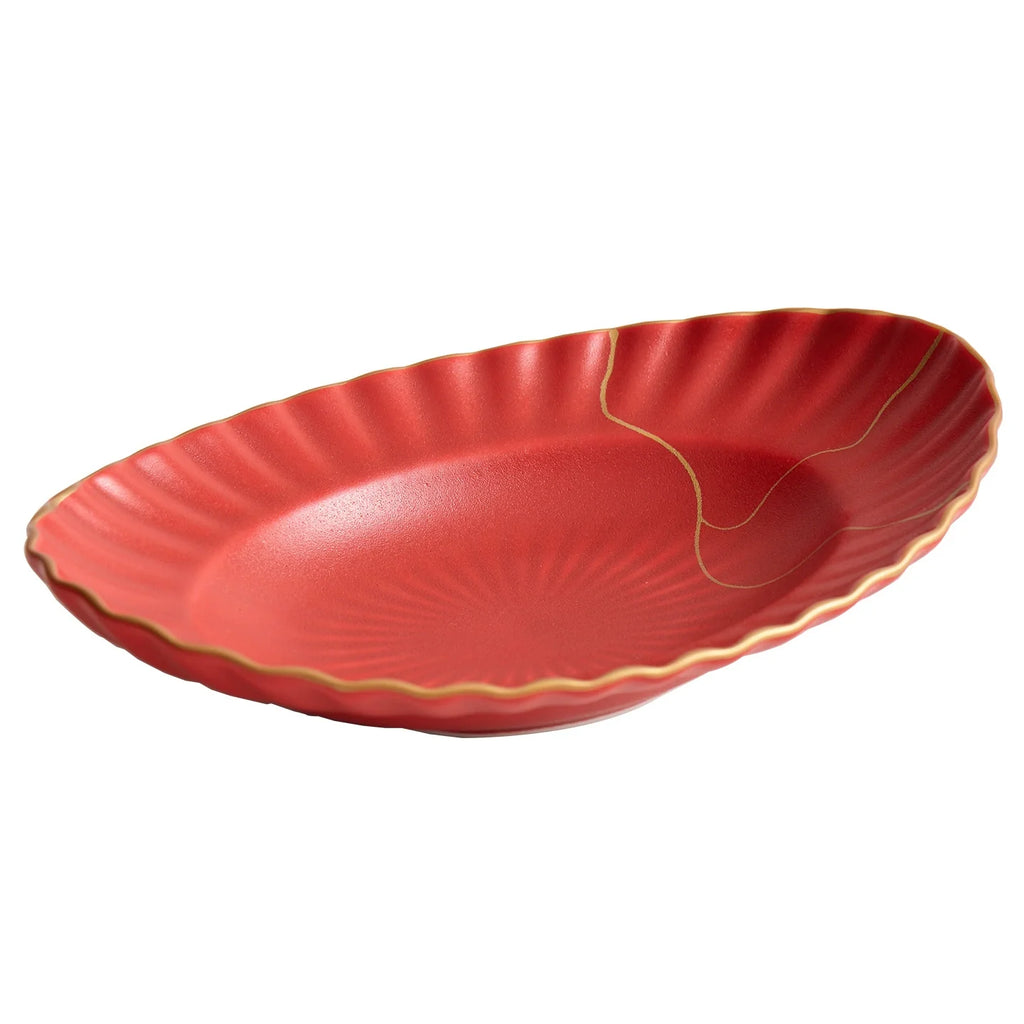 Red Vermilion Glazed Porcelain Serving Plate – Cold Dish Oval Plate Series