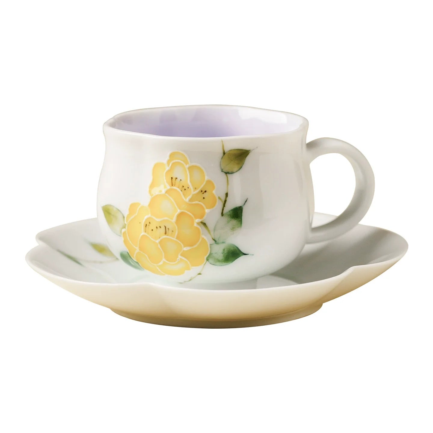 Hand-Painted Yellow Peony Porcelain Teacup & Saucer Set – Bright Floral Ceramic Cup for Tea or Coffee