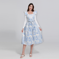 French Toile de Jouy Premium Cotton Apron with Royal Embroidery