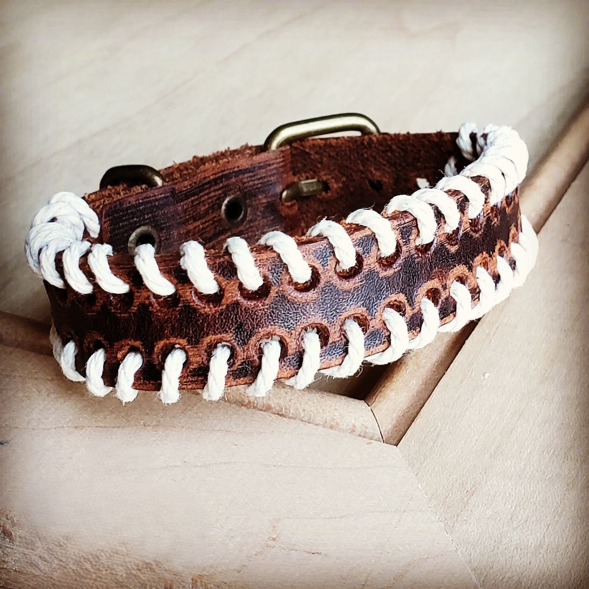 **Vintage Brown Woven Leather Cuff Bracelet 005A