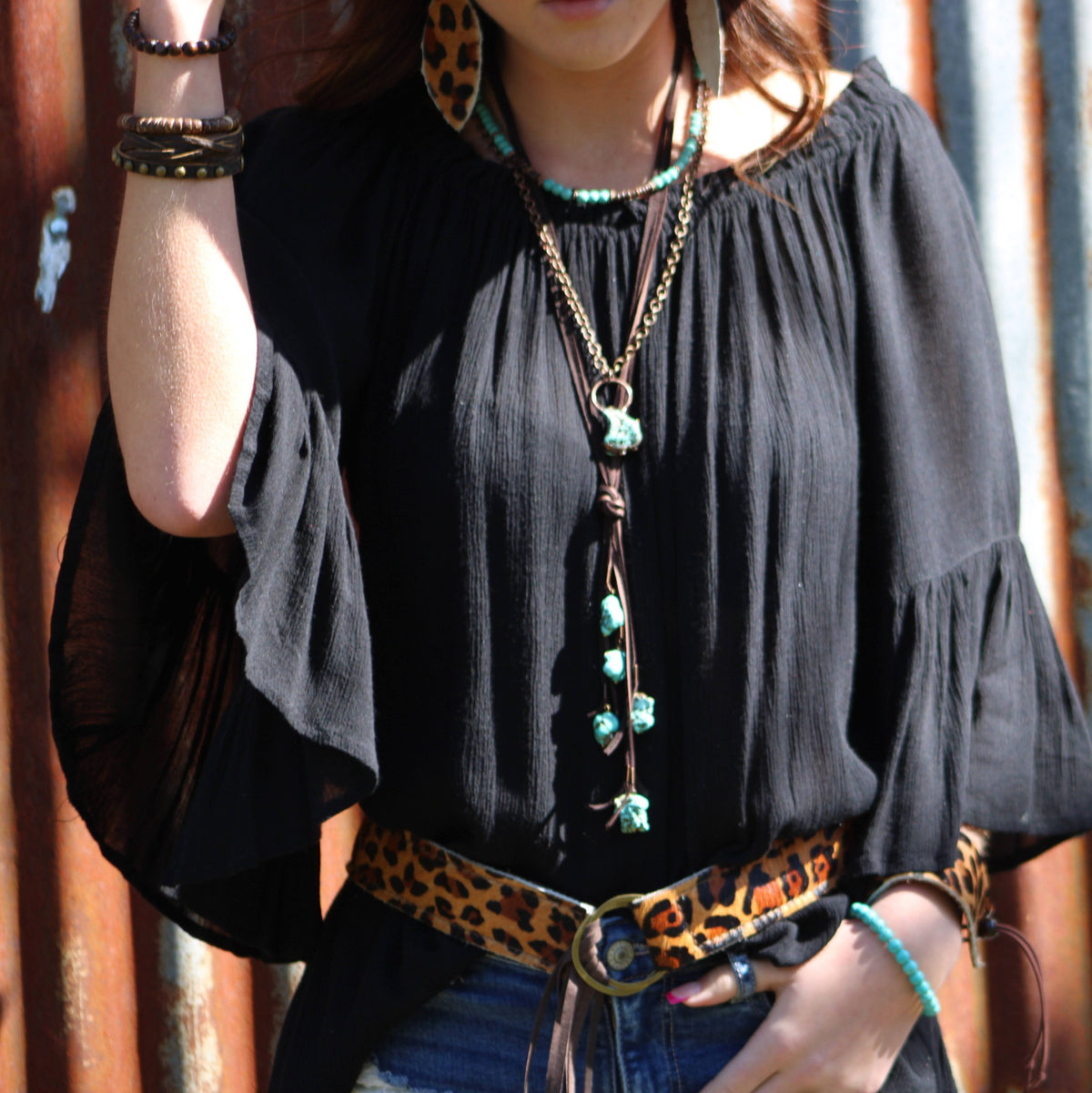 Multi-Strand Leather Cuff with Antique Gold Studs 007s
